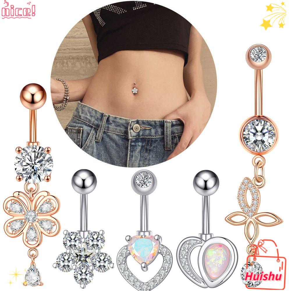 ✣HS✣ Body Jewellery Navel Bar Piecing Ring Navel Rings Belly Button Ring Body Piercing Women Surgical Steel|Heart/Multicolor