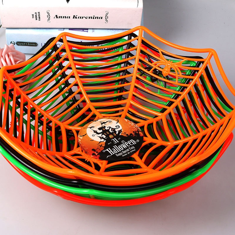 Khay Nhựa Đựng Kẹo / Trái Cây Hình Mạng Nhện Trang Trí Halloween