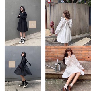 LOLI DRESS - VÁY BABYDOLL BÈO DÀI TAY TIỂU THƯ THƯ VIỀN DÂY NƠ MẶC 2 KIỂU TRƯỚC SAU - VÁY ĐẦM NỮ PHỐI BÈO BO GẤU TRẮNG