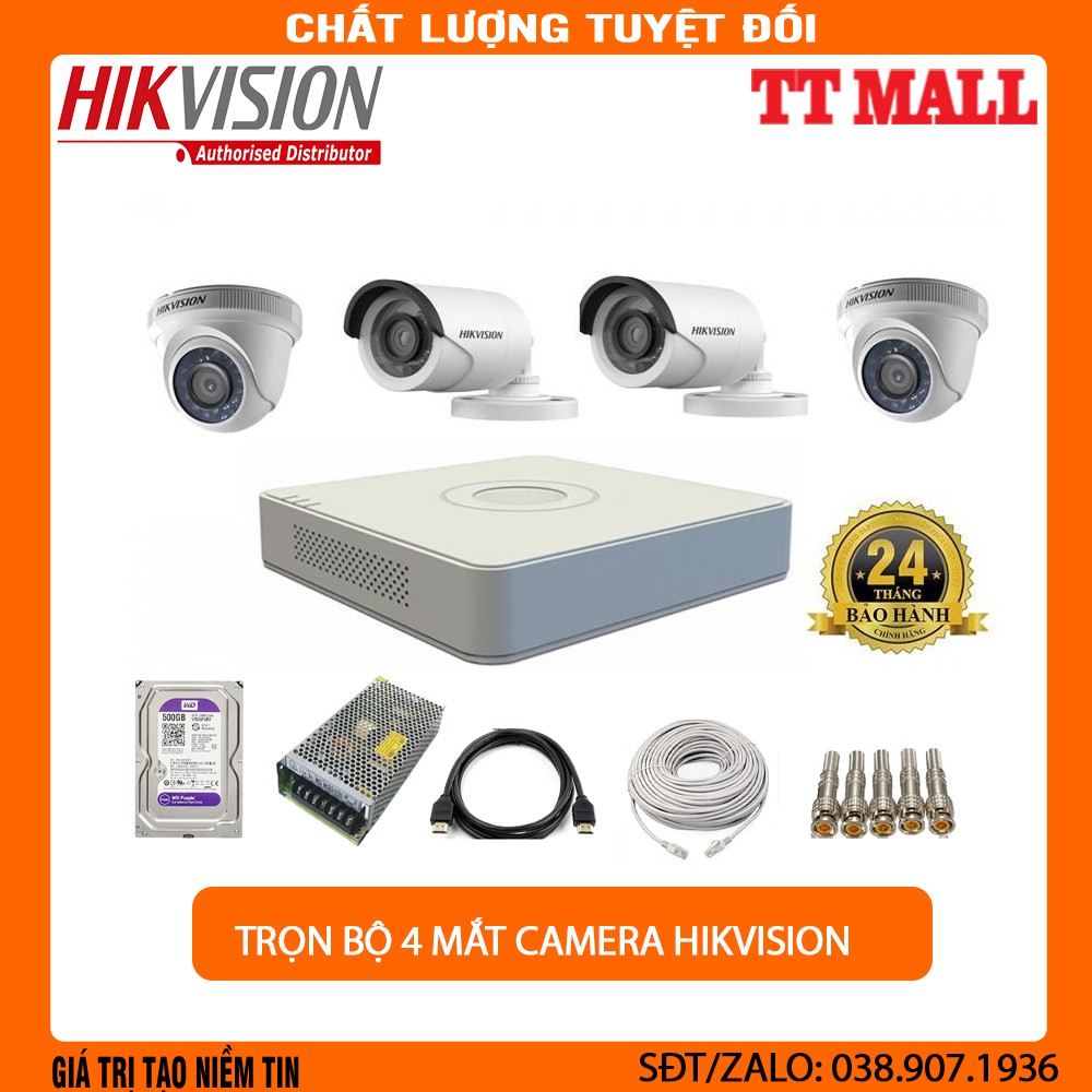 T{Giá hủy diệt} Trọn bộ 4 mắt camera Hikvision 2MP kèm HDD và toàn bộ phụ kiện lắp đặt