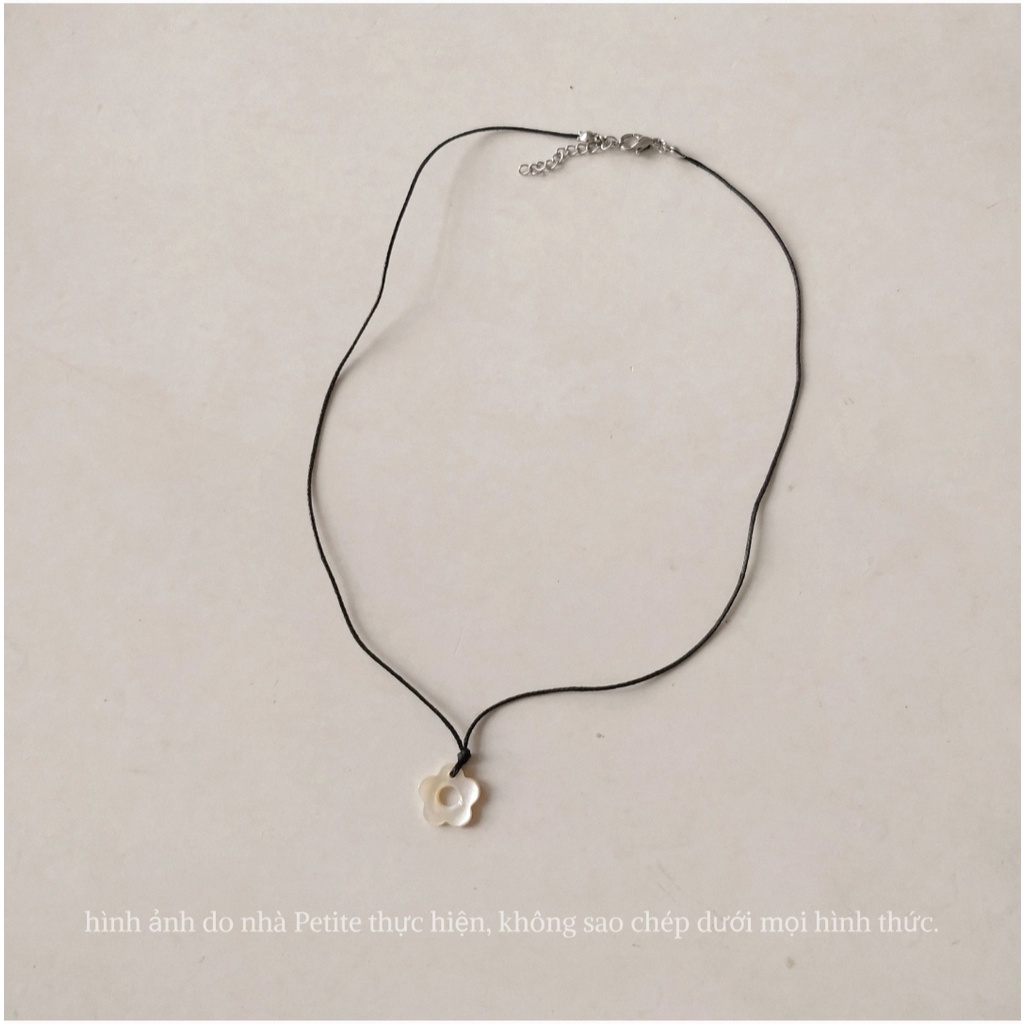 Vòng cổ choker dây da mảnh mặt xà cừ hình hoa năm cánh KHÔNG GỈ dây chuyền thiết kế basic phong cách hàn quốc