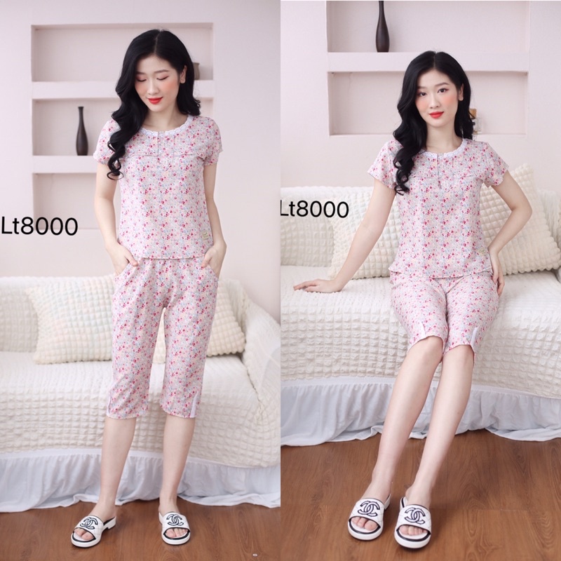 Quần áo ngủ nữ đẹp,bộ lửng bo gấu 2 màu xinh xắn | BigBuy360 - bigbuy360.vn