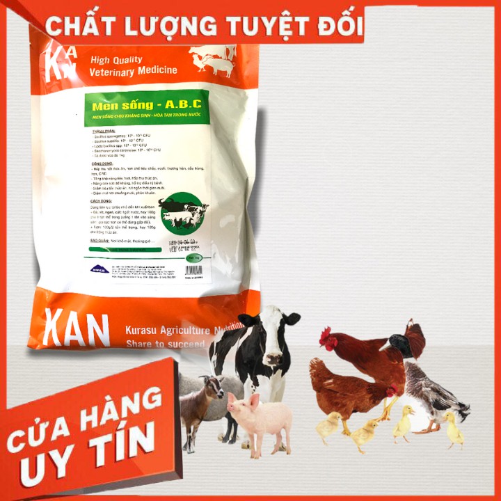 Men tiêu hóa sống chịu kháng sinh cho trâu bò lợn gà ngan ngỗng vịt chim tiêu hóa tốt, hạn chế tiêu chảy gói 1kg