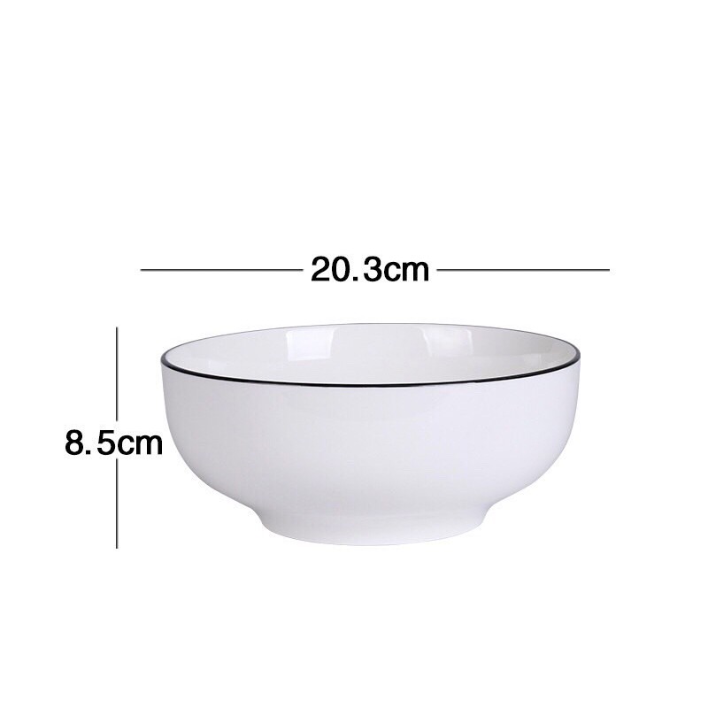 [LẺ] Tô canh size to đường kính 20cm, tô canh trong set bát đĩa sứ trắng trơn có viền, đồ dùng bàn ăn