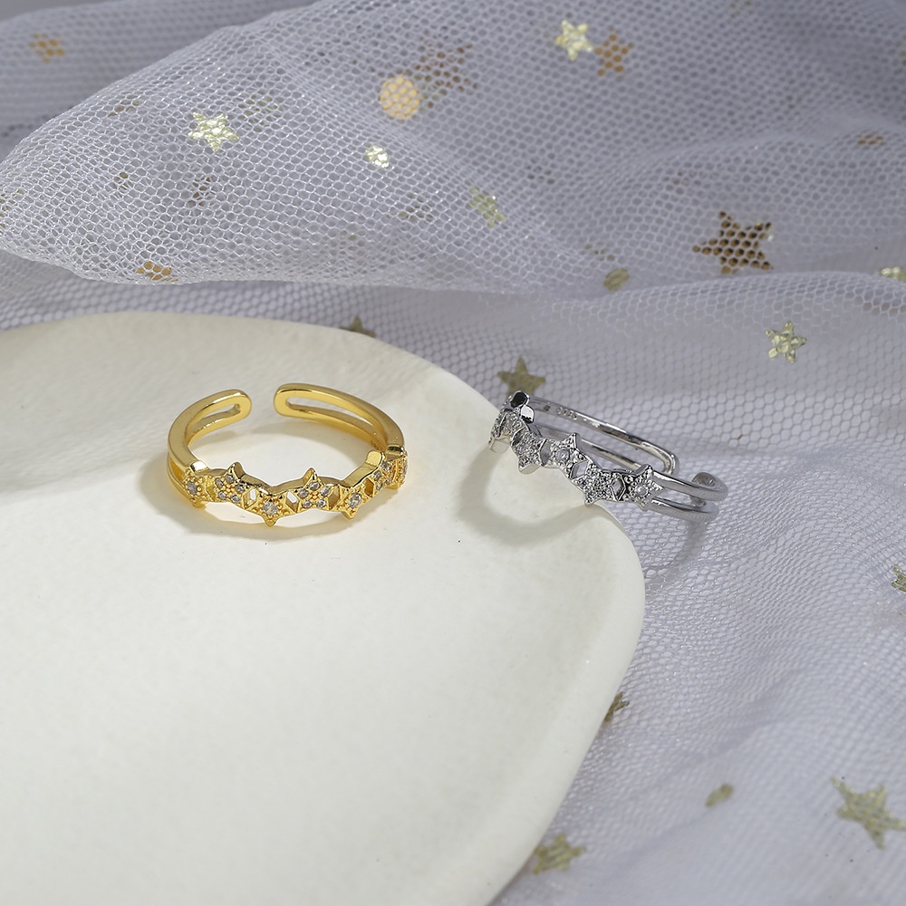 Nhẫn Hở Mạ Vàng / Bạc Đính Đá Zircon Hình Học Phong Cách Hàn Quốc Cho Nữ