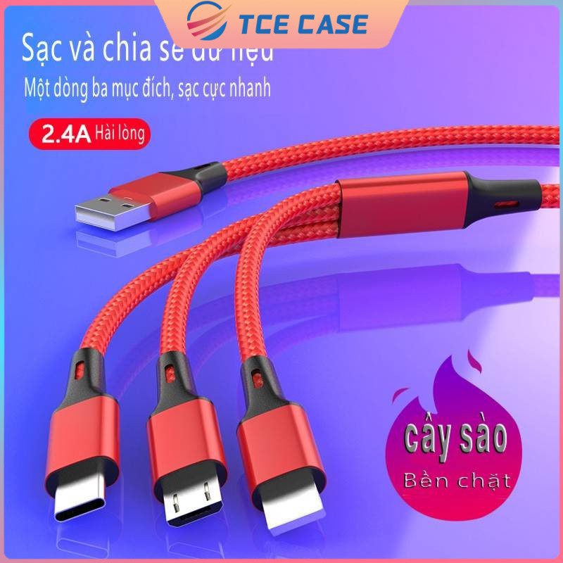 Cáp Sạc 3 Đầu-Dây Sạc Đầu 3 IP/Type C/-Đa Năng,Chống Gãy Gập Cho IPtai nghe ko dây táo tablet táo Andriod