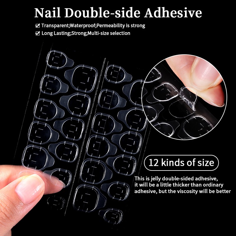 [Hàng Mới Về] Set 24 Miếng Dán Móng Giả Trong Suốt 2 Mặt Tiện Dụng