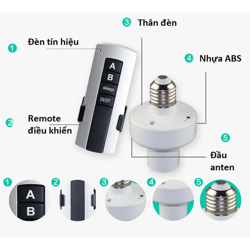 Đui đèn điều khiển từ xa 220V Loại tốt đui xoáy E27 tiện dụng