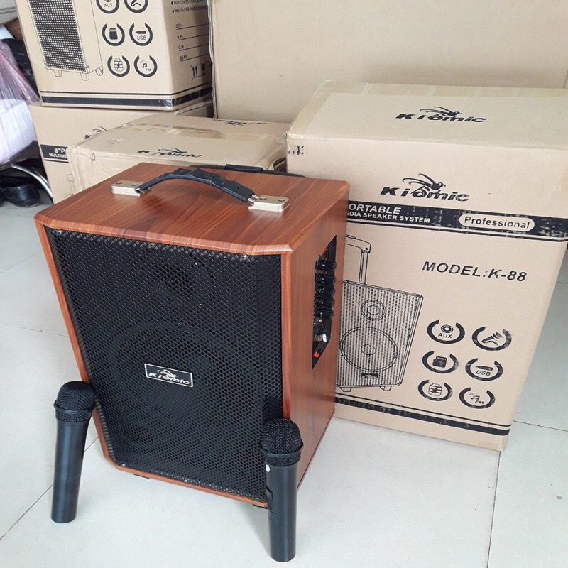 Loa Kéo Karaoke Di Động,Bass 20,Vỏ Gỗ.Tặng 2 Mic Không Dây