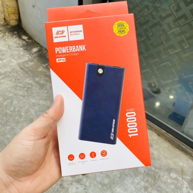 Sạc dự phòng drapow dung lượng 10.000mAh chính hãng - mới 100% vỏ nhôm 2 cổng sạc ra hỗ trợ Xiaomi iPhone Oppo samsung