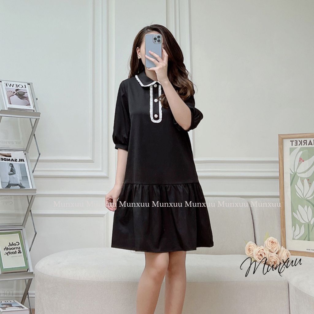 Đầm nữ thiết kế MUNXUU dáng babydoll tay lỡ xòe nhẹ trẻ trung, vải tơ mềm mát cao cấp - V13