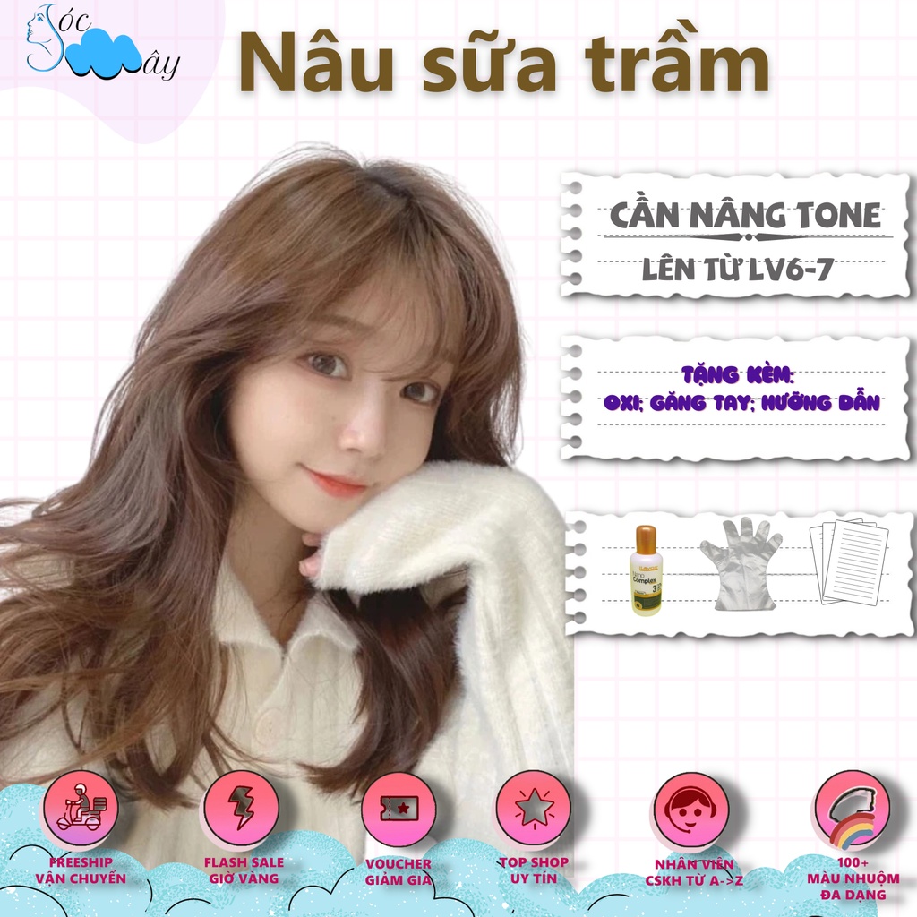 Nhuộm tóc màu Nâu sữa trầm không cần tẩy siêu hót, tặng oxy ( Nâu trầm, Nâu trầm, Nâu trầm)