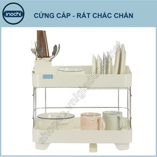 Kệ Chén Bát Nhựa Inox 2 Tầng Inochi Có Khay Thoát Nước Thông Minh Dùng Để Làm Giá Úp Chén Dĩa, Bát Đĩa Trên Chậu Rửa