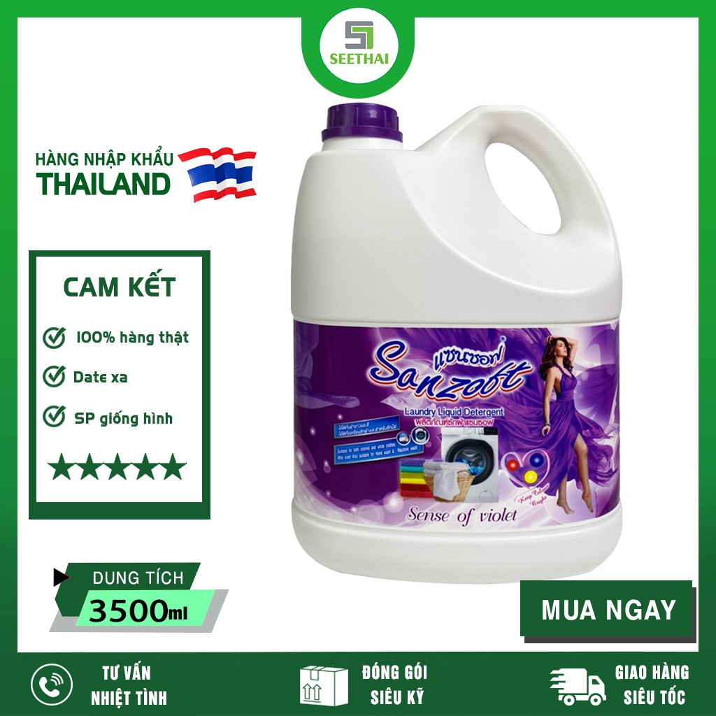 Giặt xả đậm đặc Thái Lan SANZOFT 3500ml hương nồng nàn hoa Violet - can trắng tím