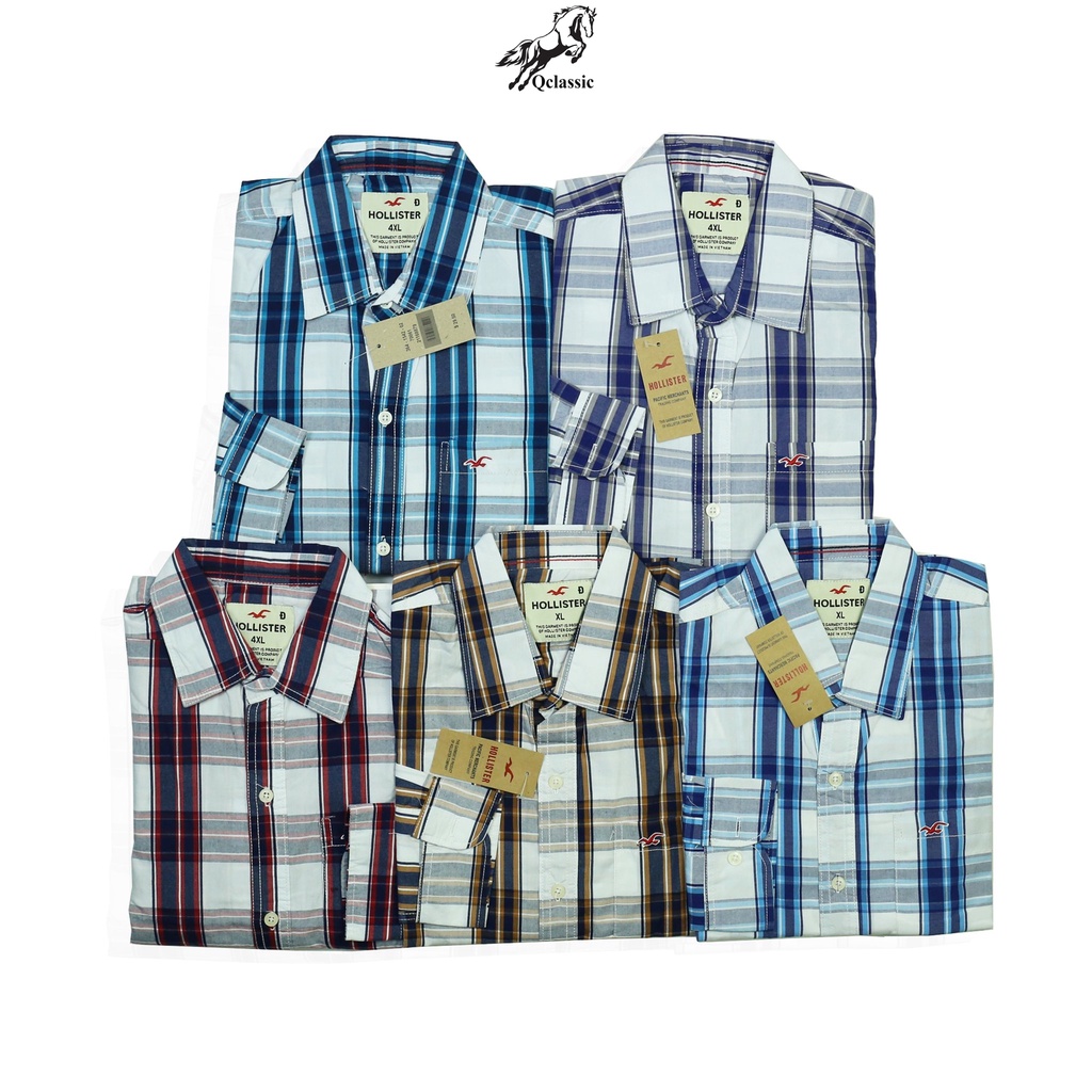 Xả áo sơ mi nam tay dài Hollister vải cotton 100% dễ phối đồ