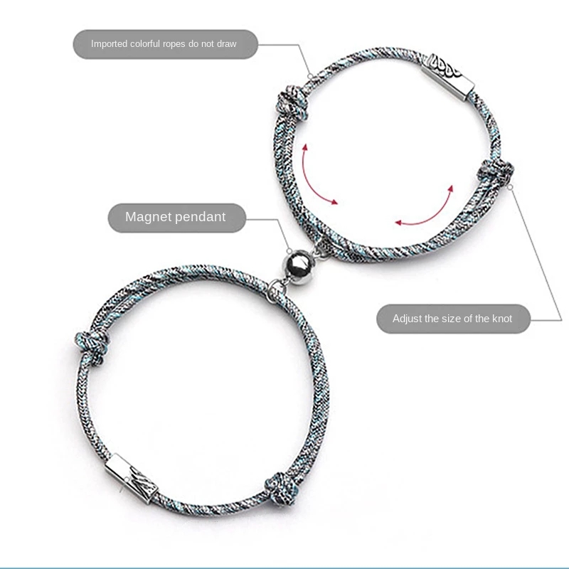 1 Pair Eachother Magnetic Attraction Bracelet/ Adjustable Couples Woven Bracelet/ Distance Matching Pendant Bracelet/ Valentine's Day Gifts Jewellery