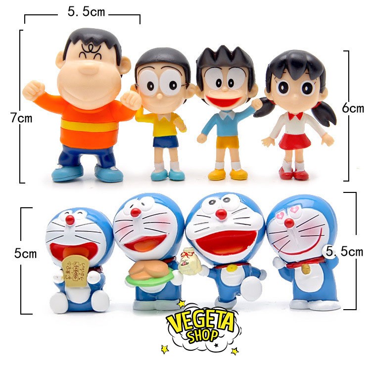 Mô hình Doraemon - Trọn bộ 8 Mô hình: Nobita Jaian Suneo Shizuka Doraemon - Nobita Chaien Xeko Xuka Doremon - Cao 5~7cm