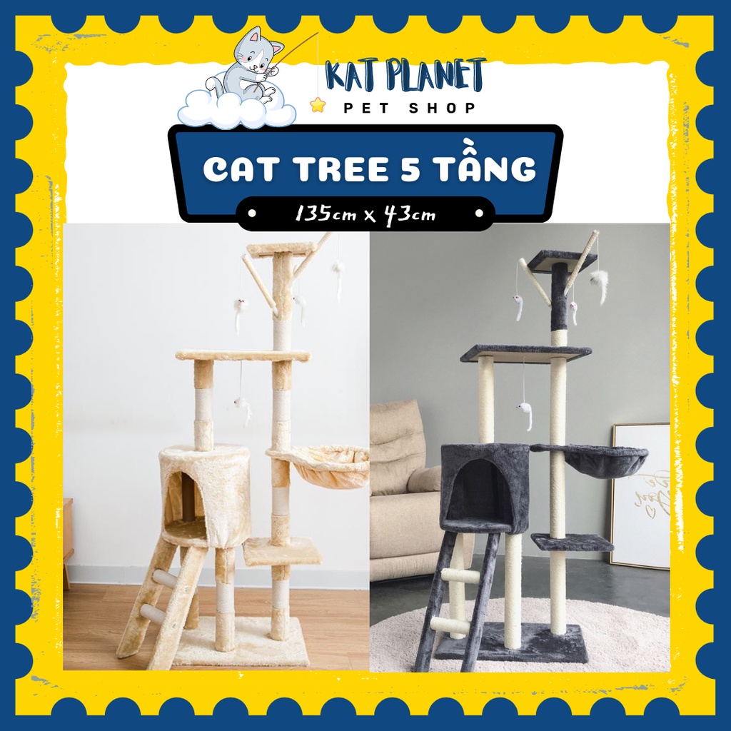 CATTREE cho mèo, Nhà cây cho mèo cao 1m35, Trụ cào móng cho mèo 5 tầng có võng và đồ chơi đi kèm - Kat Planet Petshop