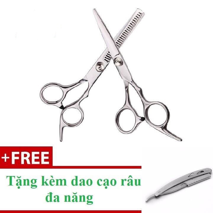 Combo 2 Kéo Cắt Tỉa Tóc Cao Cấp CT1 Tặng Kèm Dao Cạo Râu Đa Năng