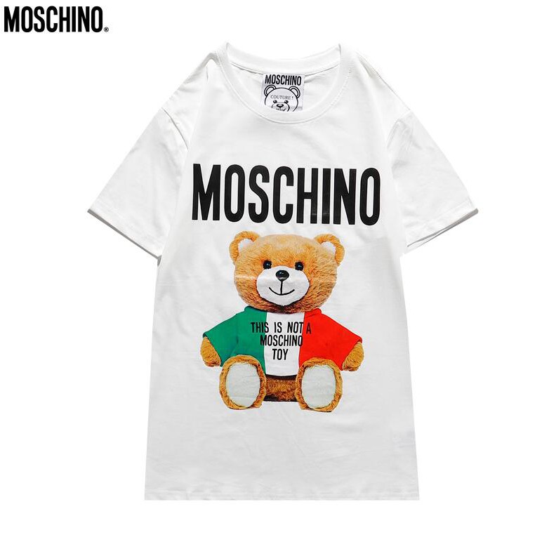 Áo thun tay ngắn chất liệu cotton in chữ Moschino phong cách thời trang cho nam nữ