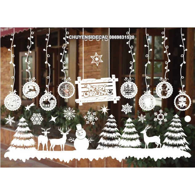 Decal trang trí tường Noel - Rèm dây Rừng Thông kèm bảng chữ