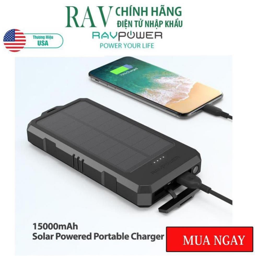 Pin sạc dự phòng Năng Lượng Mặt Trời RAVPower 15000mAh RP-PB124- THƯƠNG HIỆU USA- HÀNG CHÍNH HÃNG