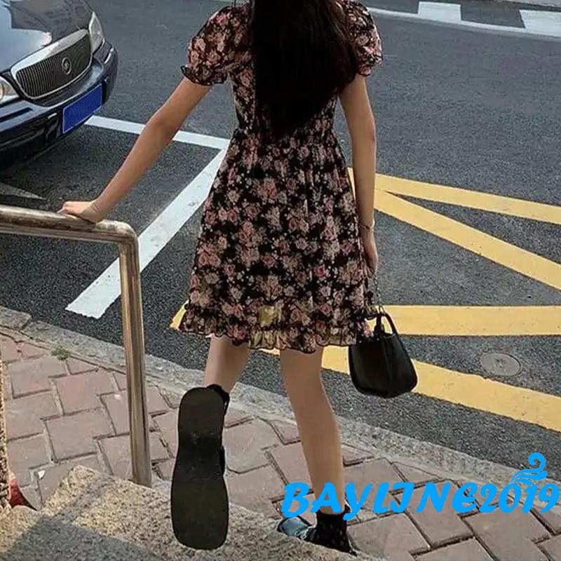 Đầm chữ A tay ngắn cổ vuông lưng cao thời trang mùa hè dành cho nữ