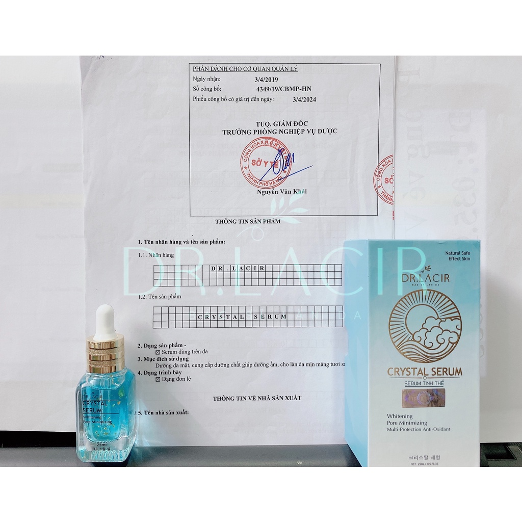 Serum Tinh thể vàng 24k Serum tinh thể Crystal Serum Dr Lacir 50ml dưỡng trắng da ngăn ngừa láo hóa se khít lỗ chân lông