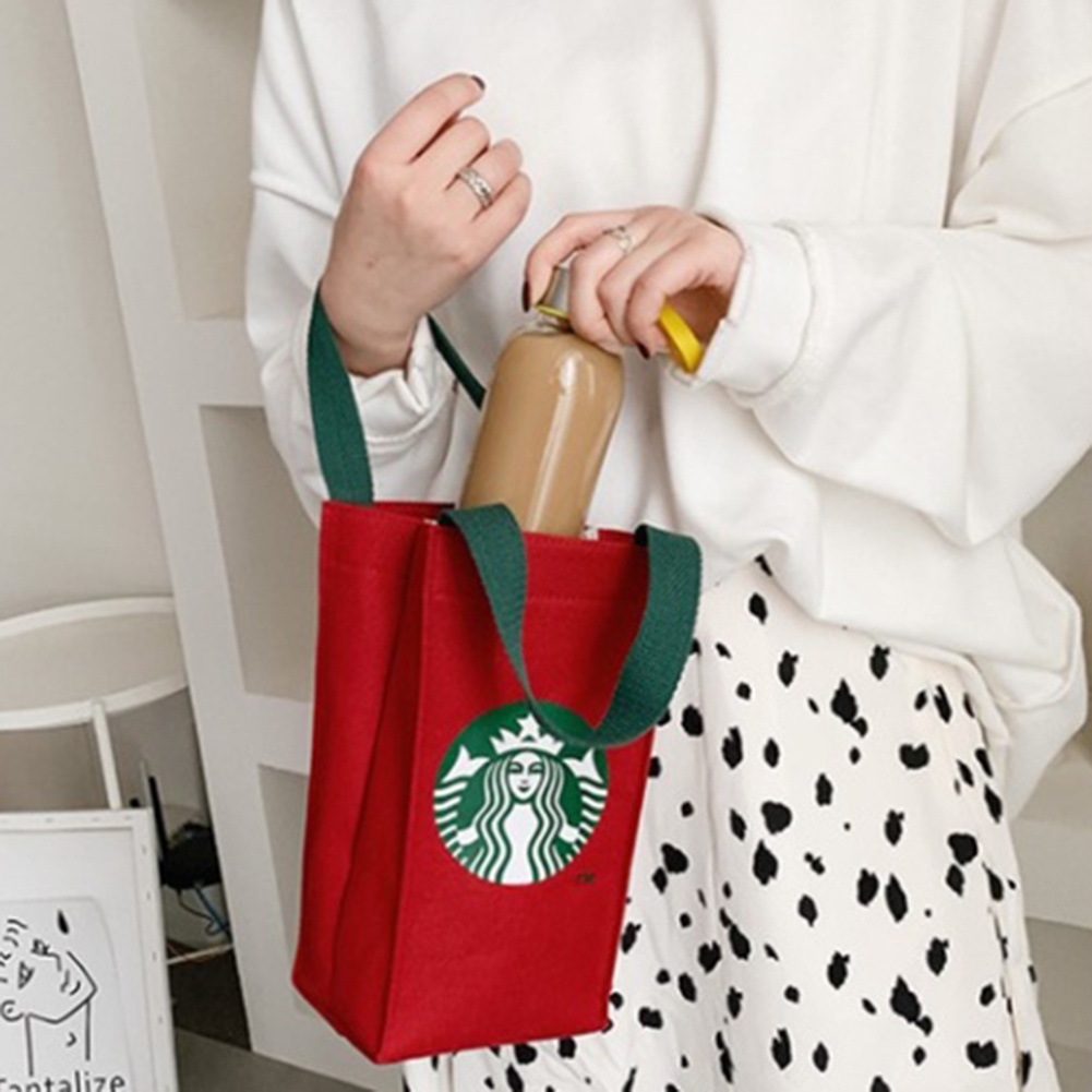 Túi tote vải canvas giữ nhiệt đựng bình nước in logo Starbucks cá tính