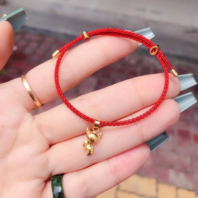 Lắc tay mặt hồ ly vàng 10kara kèm dây đeo tuỳ chỉnh size