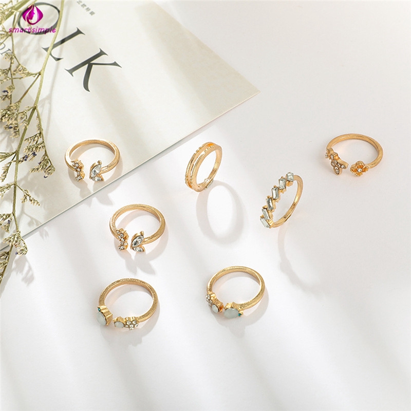 Bộ 7 Nhẫn Nữ Màu Vàng Thời Trang