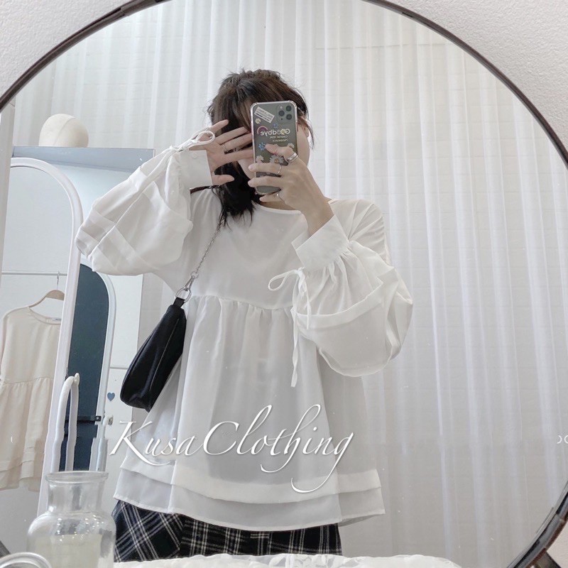 ÁO VOAN BABYDOLL TAY BỒNG THẮT NƠ (hình thật/ sẵn)