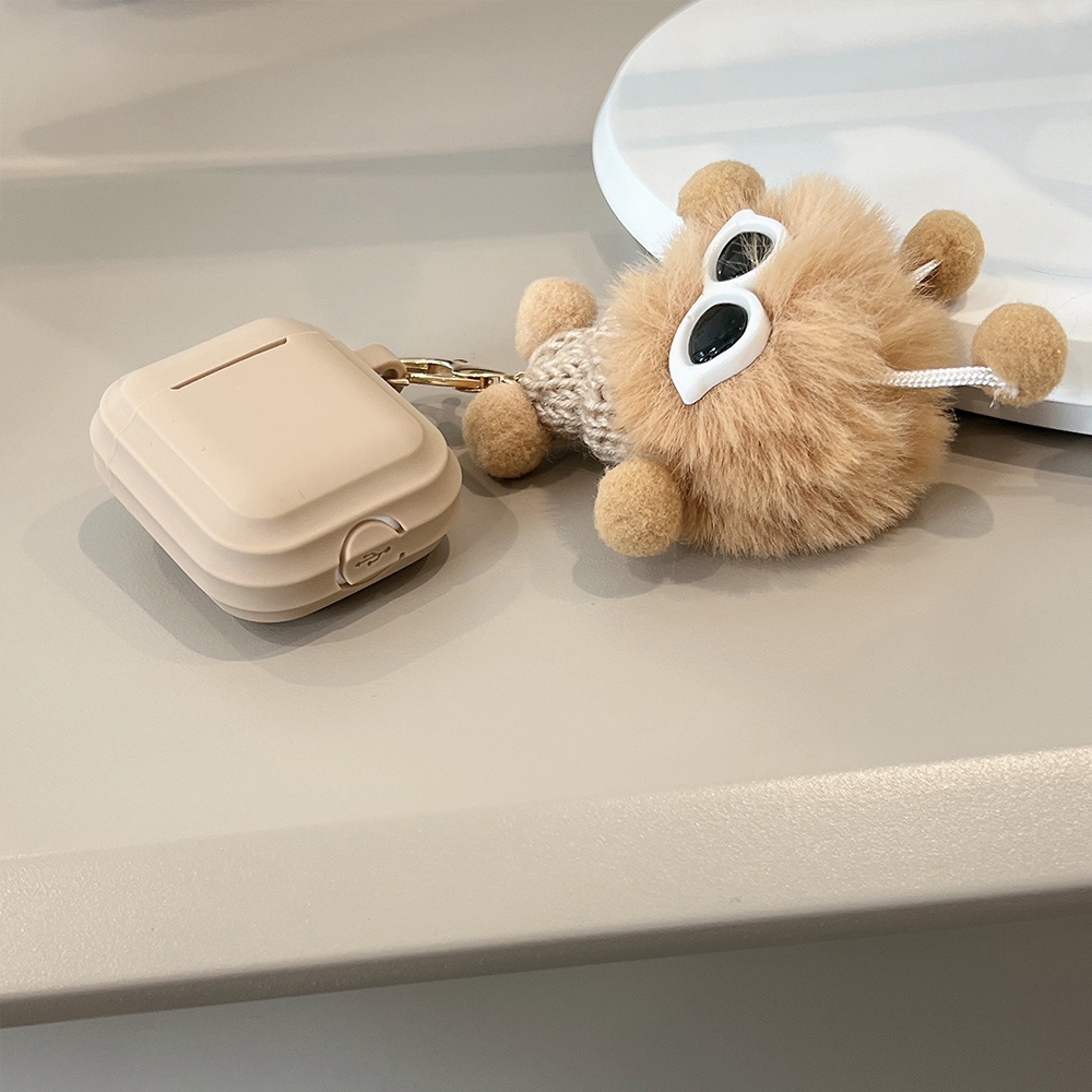 Vỏ bảo vệ hộp sạc tai nghe Airpods 1 2 pro hình gấu khaki bằng TPU xinh xắn kèm móc khóa