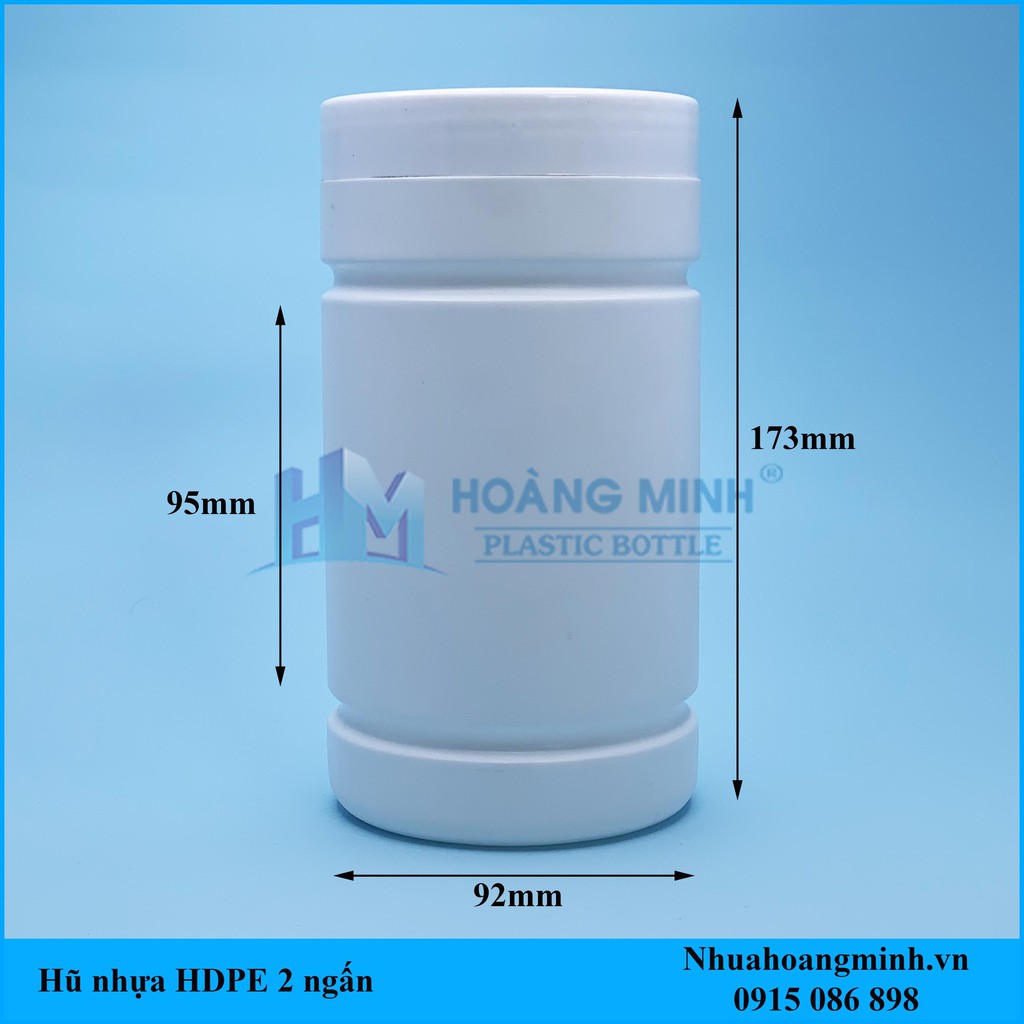 Hủ Nhựa 1000ml Nắp Vặn Thân Trắng Đục  2 Ngấn Nhựa HDPE - Đựng Bột Nậu Nành - Bột Nghệ - Bột Bắp