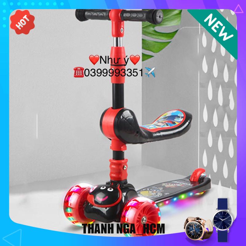 Xe Scooter, Xe Trượt Cho Bé Bánh Có Đèn ,Có Nhạc, có ghế 3 in 1 Chịu Lực 90KG