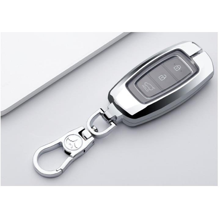 Ốp chìa khóa inox Accent, Kona, Santafe 2018-2019 -2020 2021 có lót bọc silicon  M02