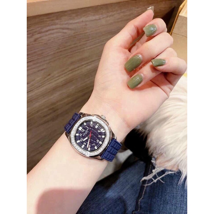 Đồng hồ Nữ patex vành đá cao cấp chạy pin máy Nhật size 30mm dây cao su nhiều màu