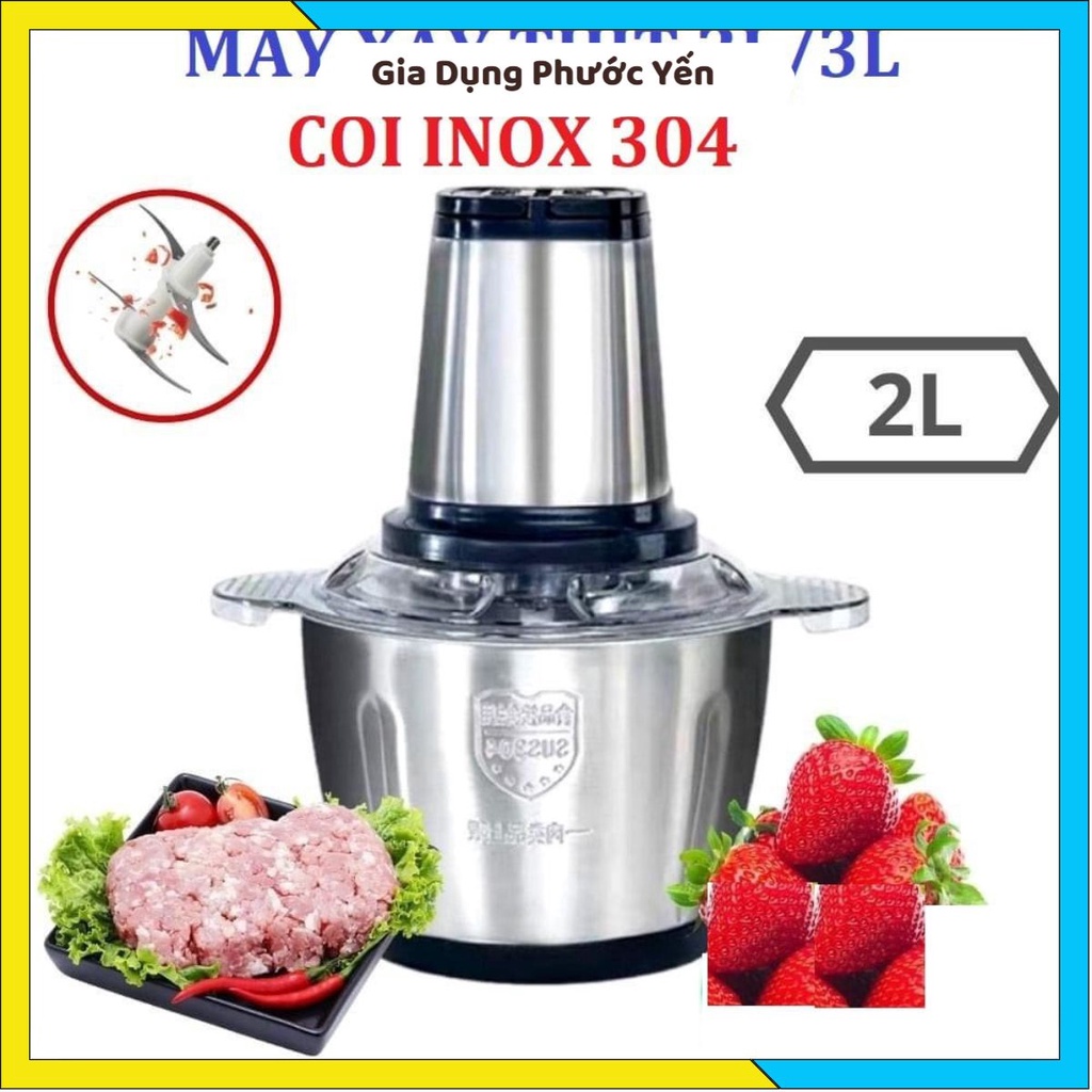 MÁY XAY THỊT CỐI INOX CHỐNG GỈ DAO 4 LƯỠI KITCHEN EXPERT 2 LÍT