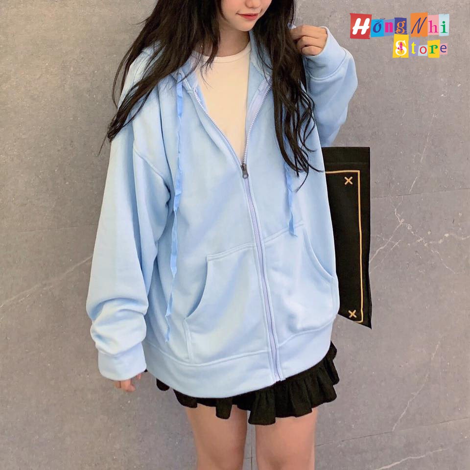 Áo Khoác Hoodie Zip Trơn Oversize Ulzzang Unisex Hoodie Dây Kéo Màu Xanh Dáng Rộng - MM | BigBuy360 - bigbuy360.vn