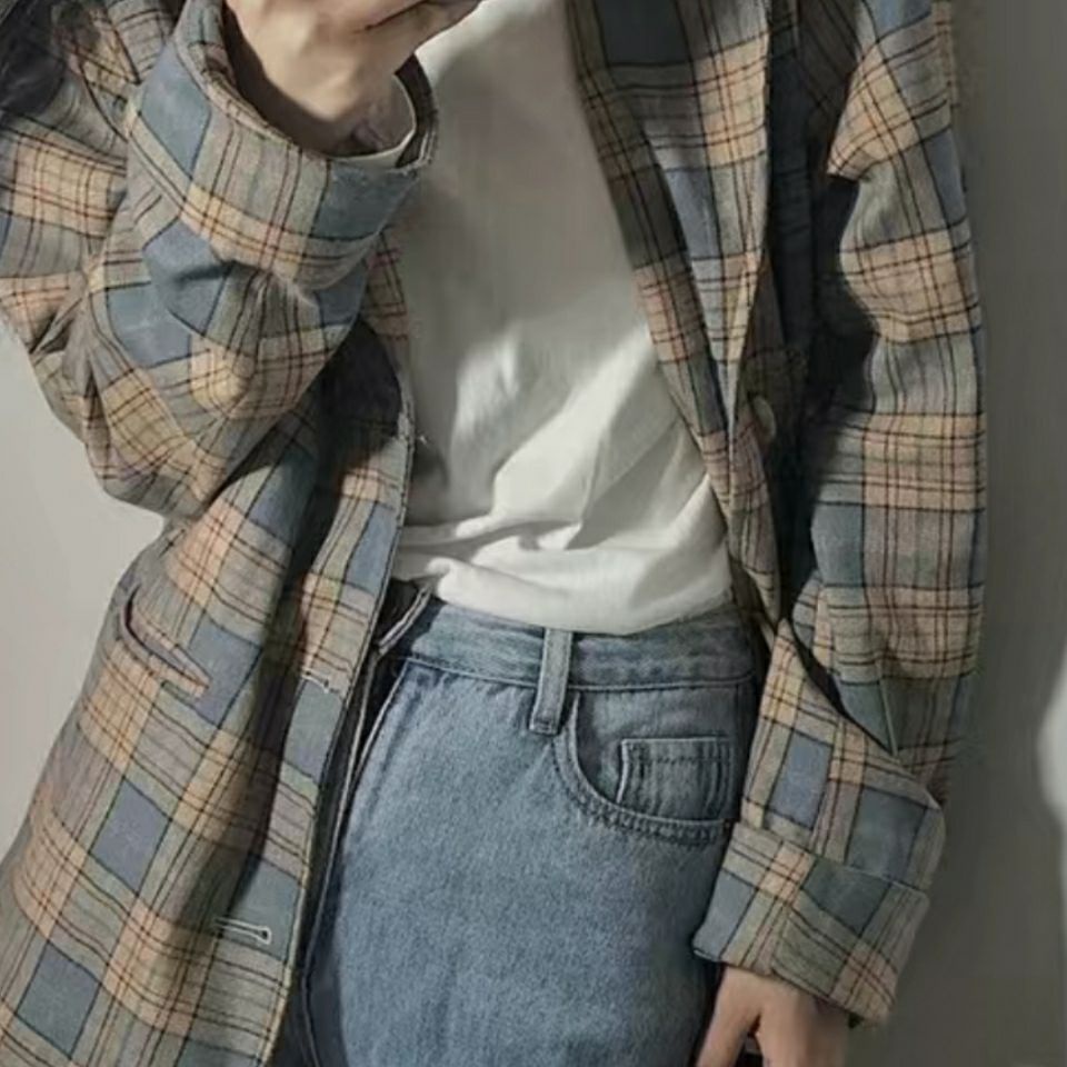 Áo Khoác Vest Kẻ Sọc Ca Rô Dáng Rộng Phong Cách Thời Trang retro Hàn Quốc 2022