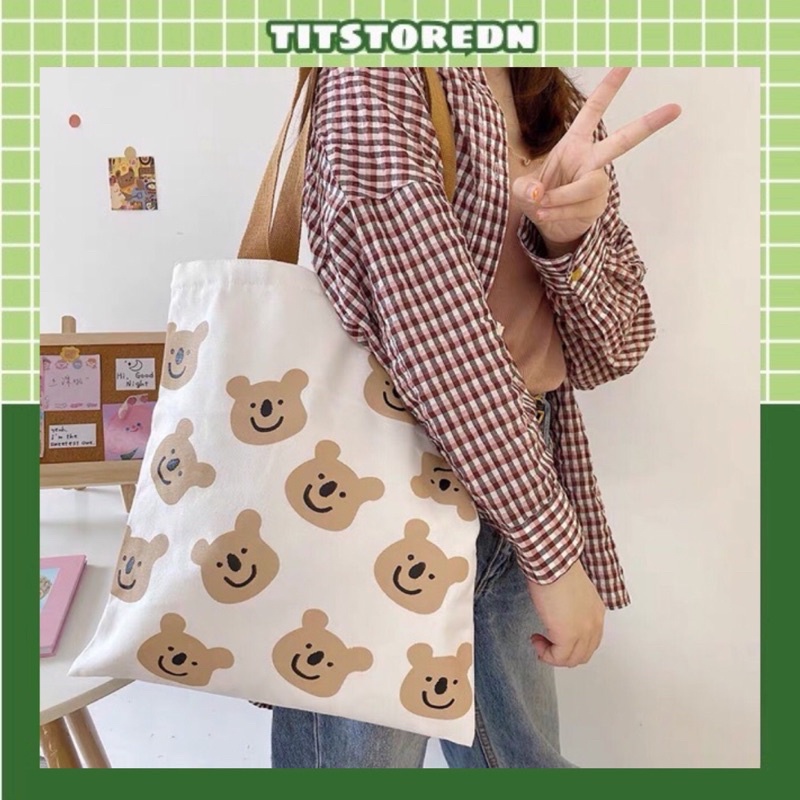 Túi tote gấu nâu vintage ulzzang (có sẵn, hình thật)