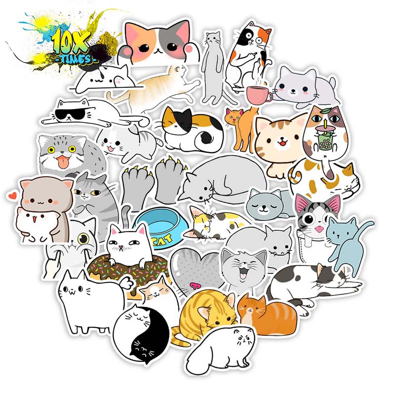 set 50 sticker chủ đề mèo cún dễ thương dán máy tính, điện thoại,lap top, sticker dán mũ bảo hiểm, valy phong cách