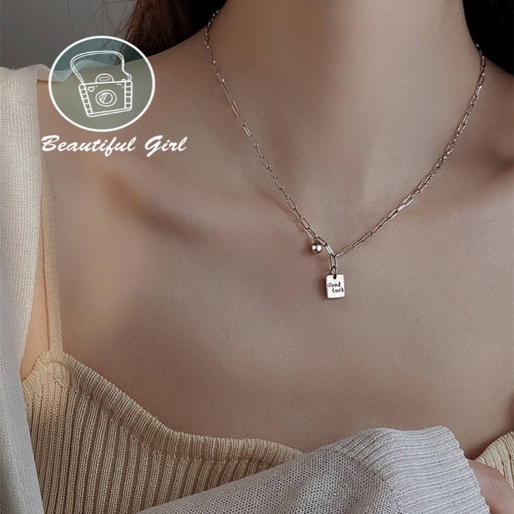 Vòng cổ mặt hình vuông hình chữ Good Luck phong cách hiphop thời trang cho nữ