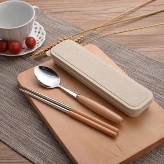 Bộ thìa đũa lúa mạch cán gỗ cao cấp