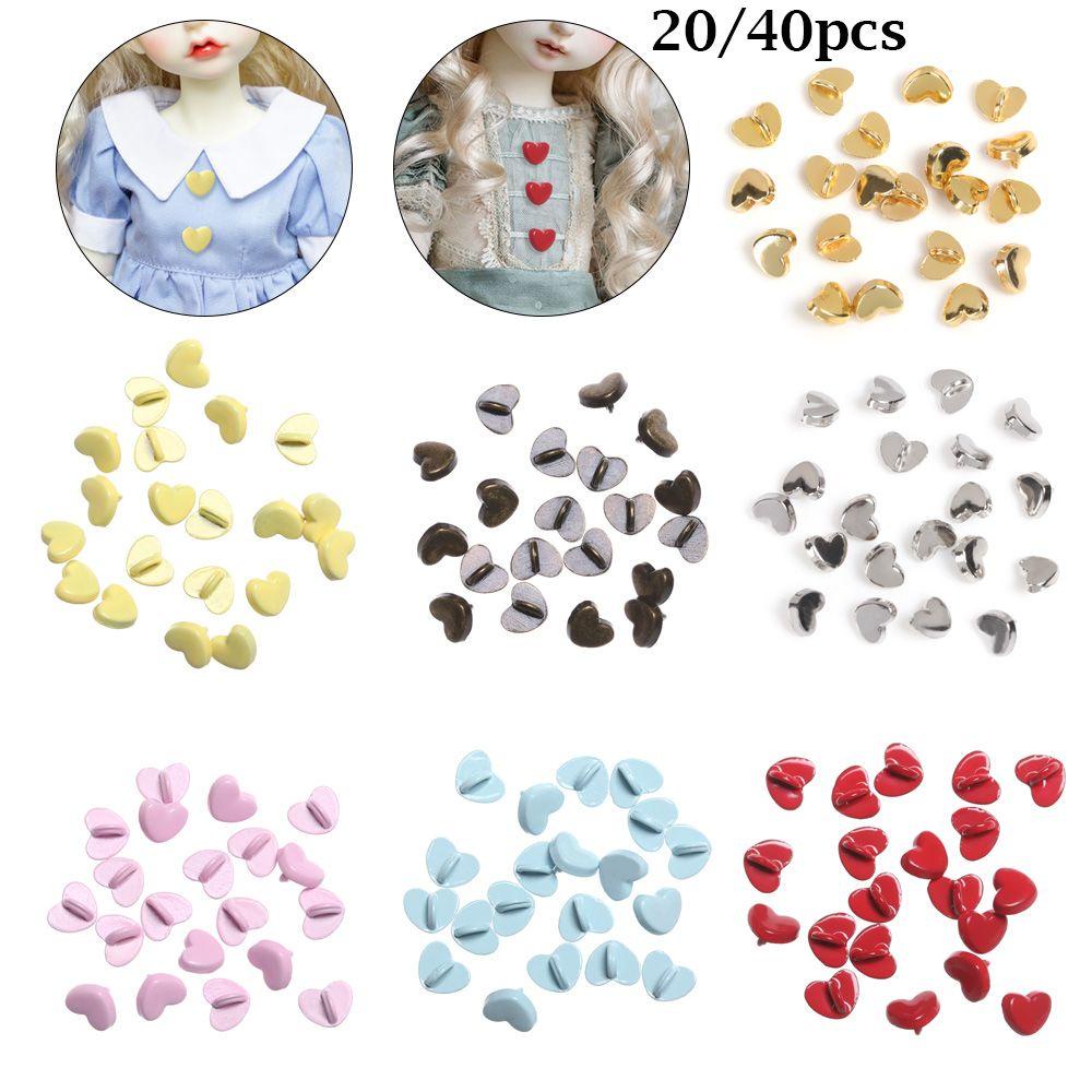 BEBETTERM Set 20 / 40 Nút Áo Hình Trái Tim Dễ Thương Cho Búp Bê