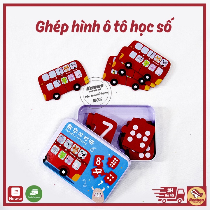 Đồ chơi ô tô gỗ học số kết hợp ghép hình cho bé từ 2 tuổi