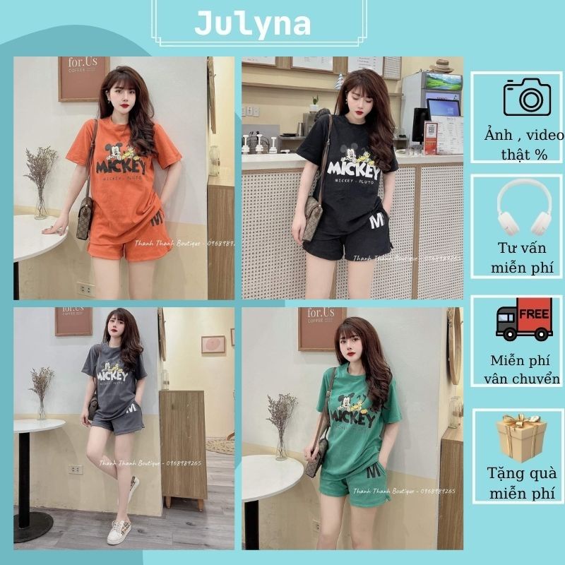 Đồ Bộ Nữ Set Bộ Đùi Thun Thêu Đồ Bộ Mặc Nhà Đẹp JULYNA QDD5 ĐÙI MICKEY