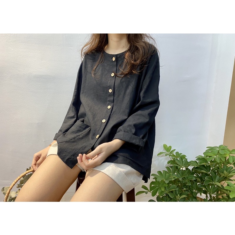 Áo suông tay dài linen