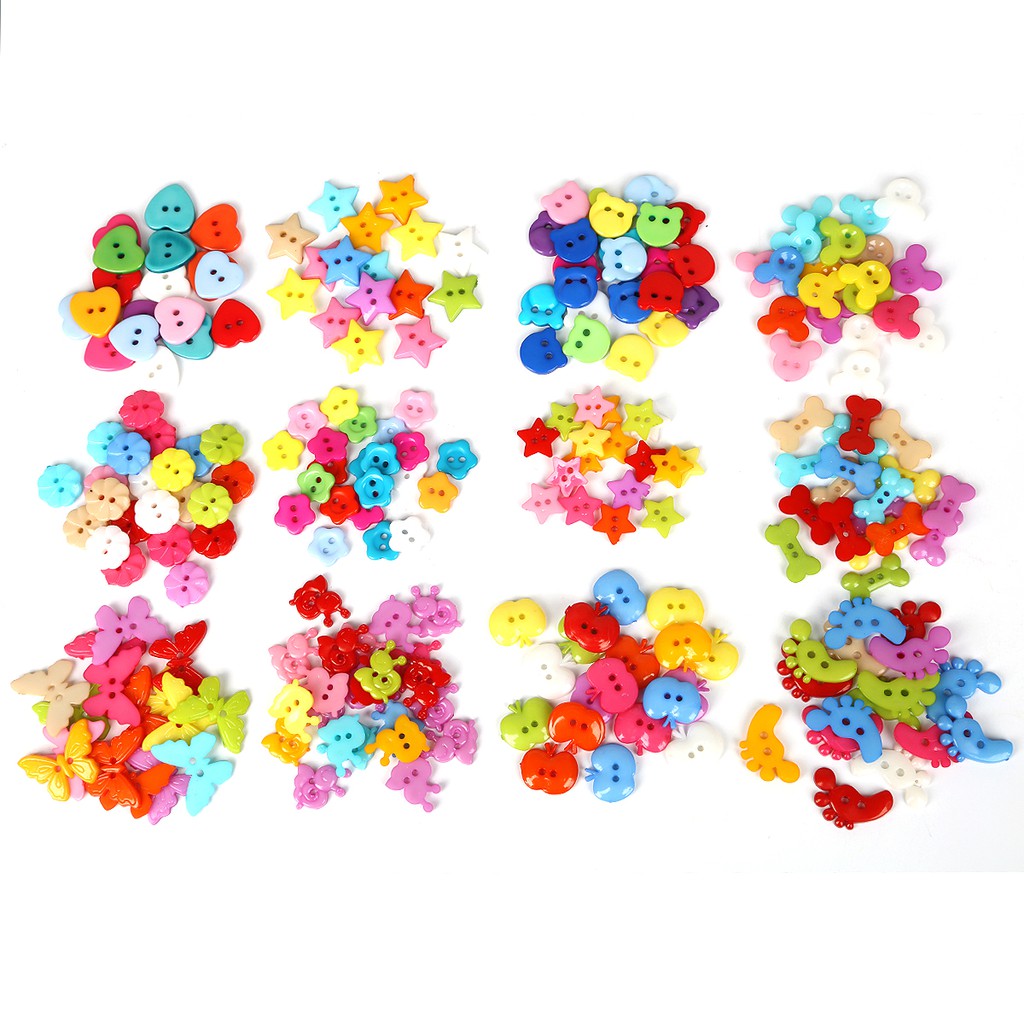 Set 50-100 Nút Nhựa Hình Trái Tim/Ngôi Sao Hoạt Hình Nhiều Màu