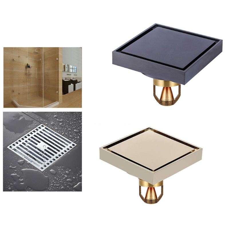 Nắp Chặn Cống Thoát Nước Sàn Nhà Tắm Bằng Đồng Thau Hình Vuông Chống Nghẹt